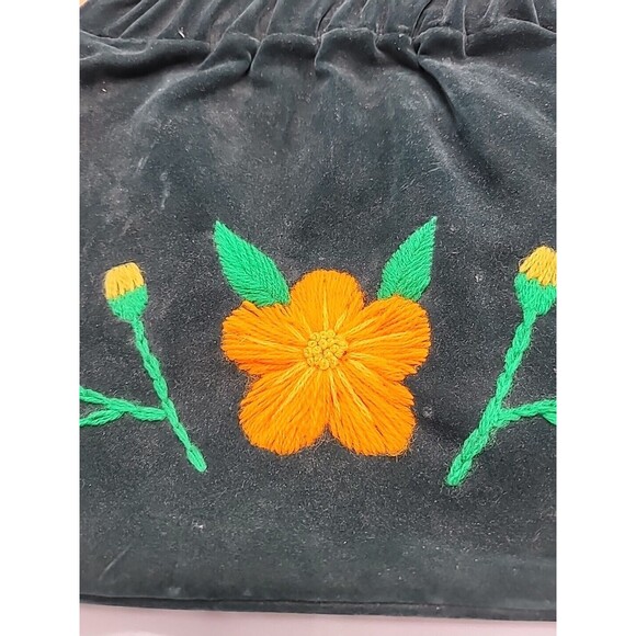 Vintage Holiday Fair Green Canvas Bag Purse Floral Embroidery Wood Handles - Picture 5 of 16
